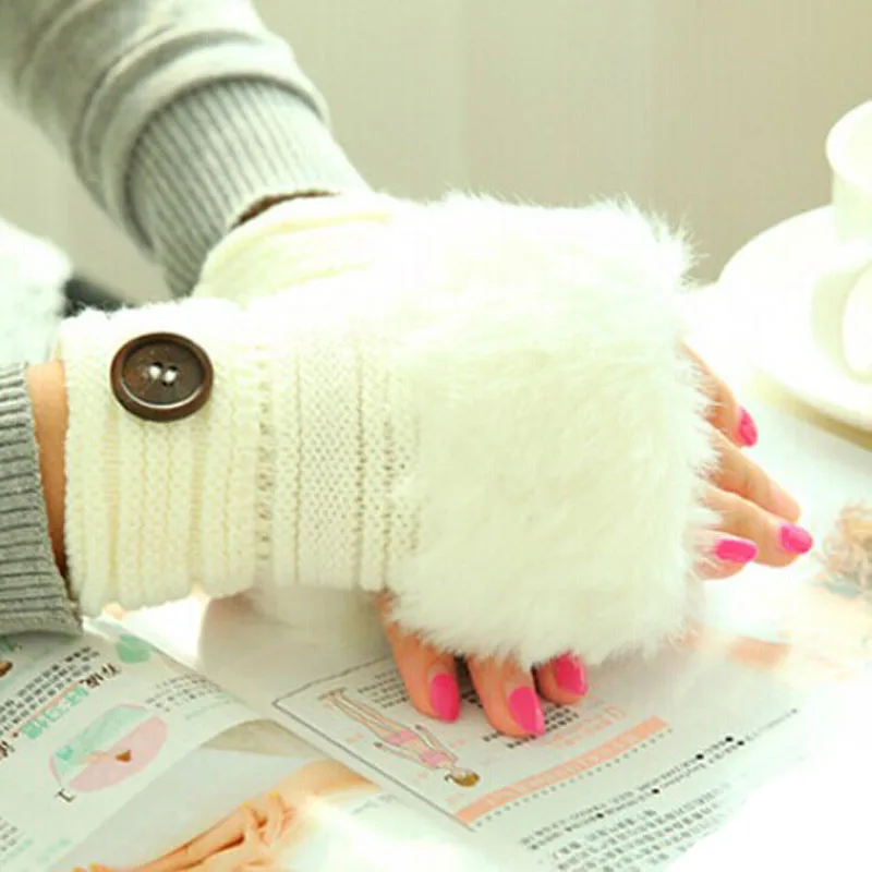 

1Pcs Gloves Women Warm Winter Faux Rabbit Fur Wrist Fingerless Gloves Mittens WH пеѬаки зимние женские